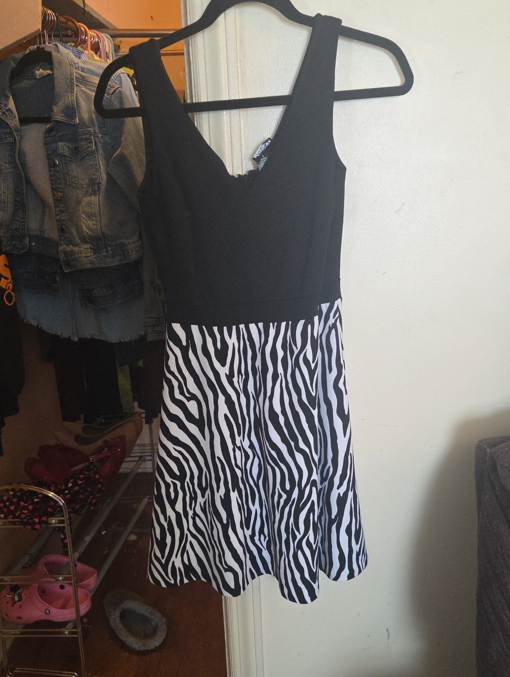 Black & White Zebra-Print Fit-and-Flare Mini Dress